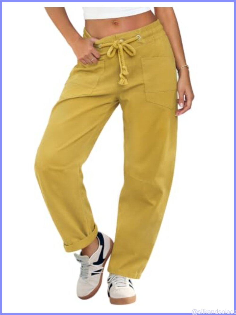 Women's Low Rise Drawstring Barrel Pants Stretchy Chino Casual Wide Leg